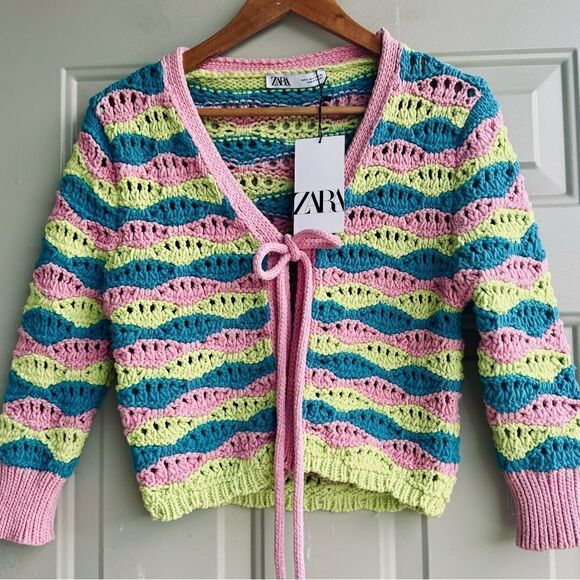 ZARA Striped Knit Cardigan Multicoloured Size S - Picture 5 of 8